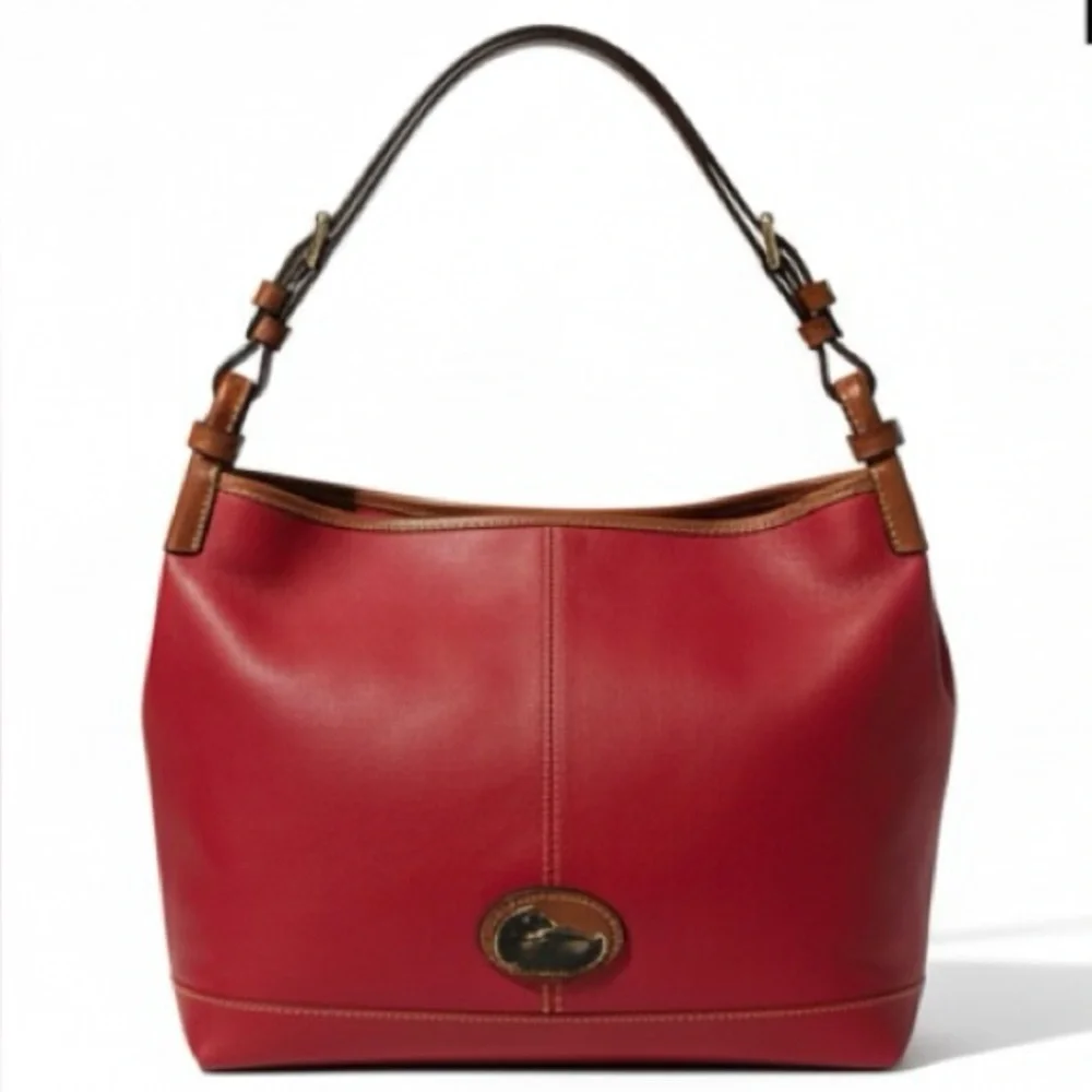 Dooney & Bourke Red Leather Hobo with Brown Trim
